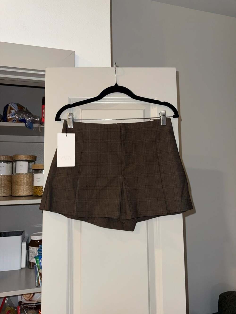 Zara Brown Plaid Pleated Skort Size S